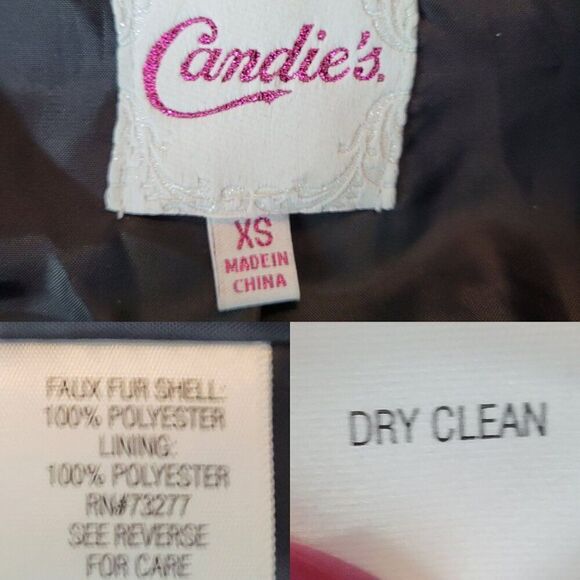 Candies XS Vegan Faux Fur Black Formal Cropped Jacket Bolero Evening Pockets - Picture 3 of 11